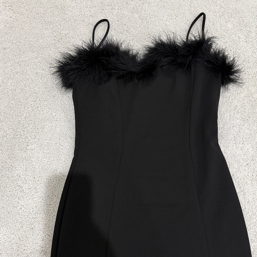 Black Mini Dress with Feather Detail - Picture 5 of 11